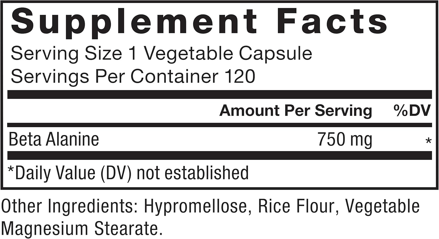 Premium Quality Vegan Beta-Alanine Capsules for Endurance & Performance Boost, Reduce Fatigue, Clinical Dose, Non-GMO - 120 Capsules