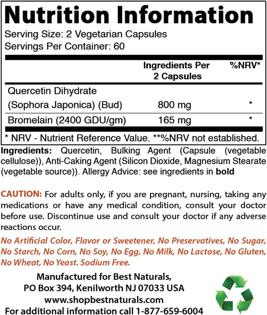 Premium Quercetin with Bromelain Capsules - High Potency All-Natural Supplement for Immune Support - 120 Count