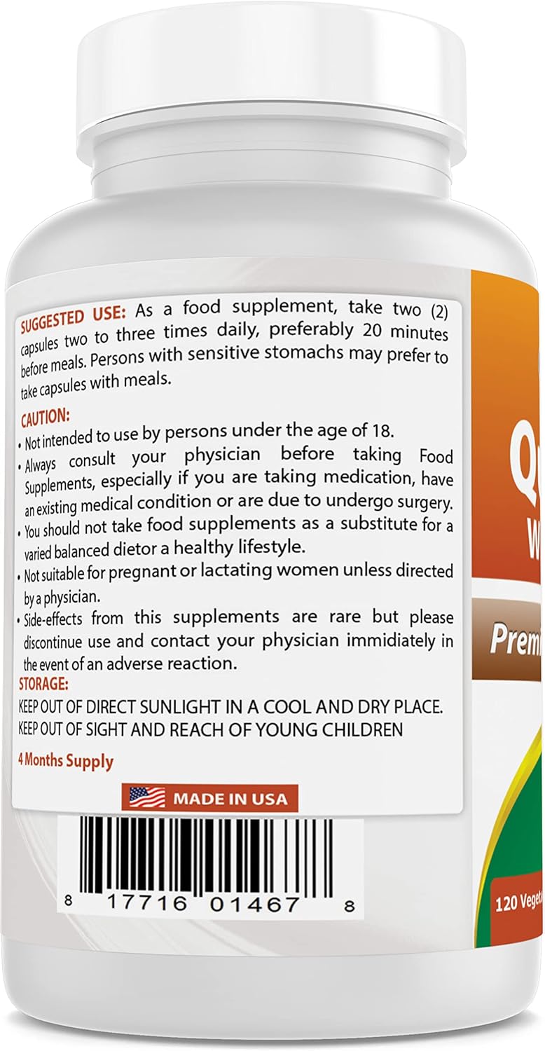 Premium Quercetin with Bromelain Capsules - High Potency All-Natural Supplement for Immune Support - 120 Count