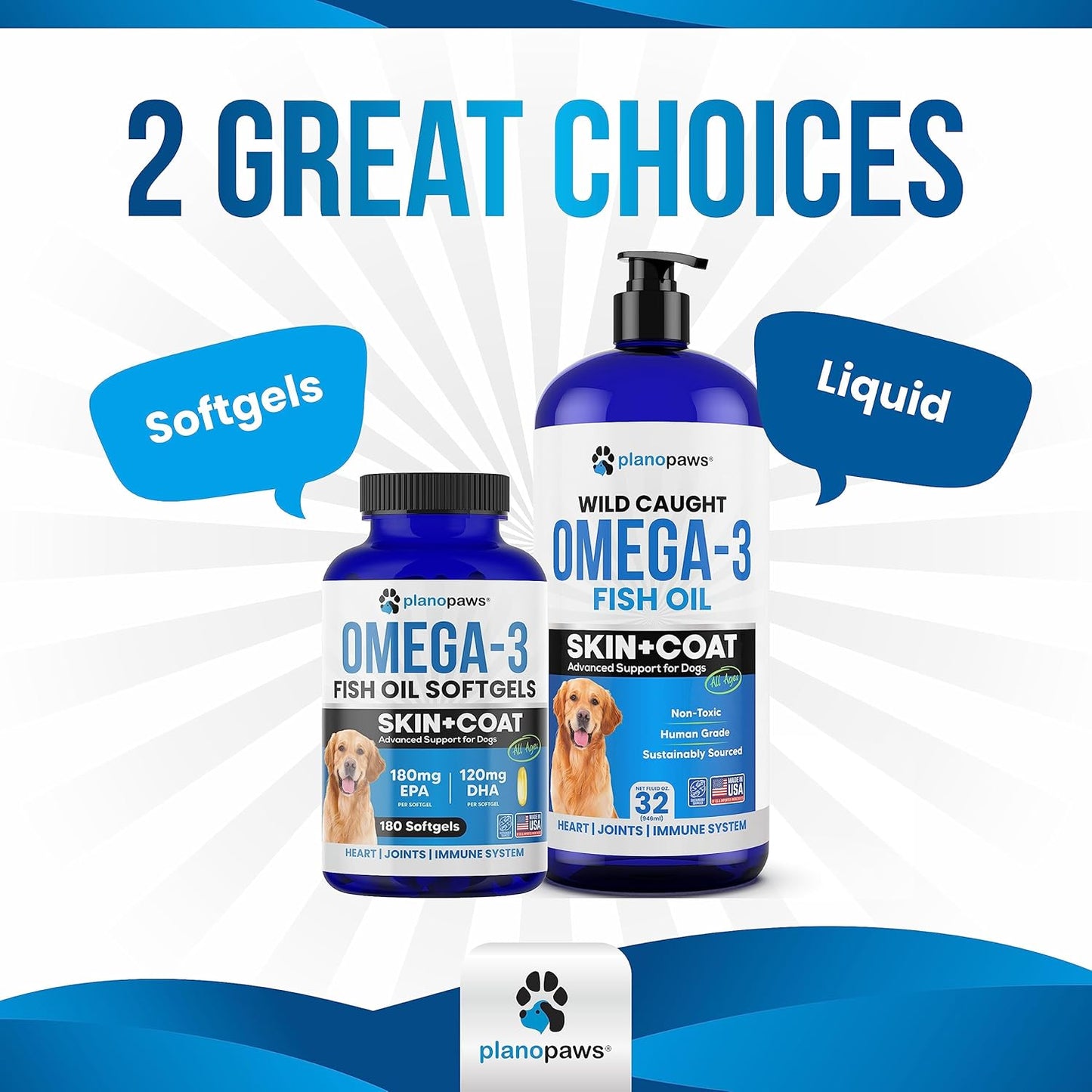 Premium Salmon Omega 3 Fish Oil Capsules for Dogs - Dog Supplement for Shedding, Allergies, Dry Skin & Joints - 180 Pills