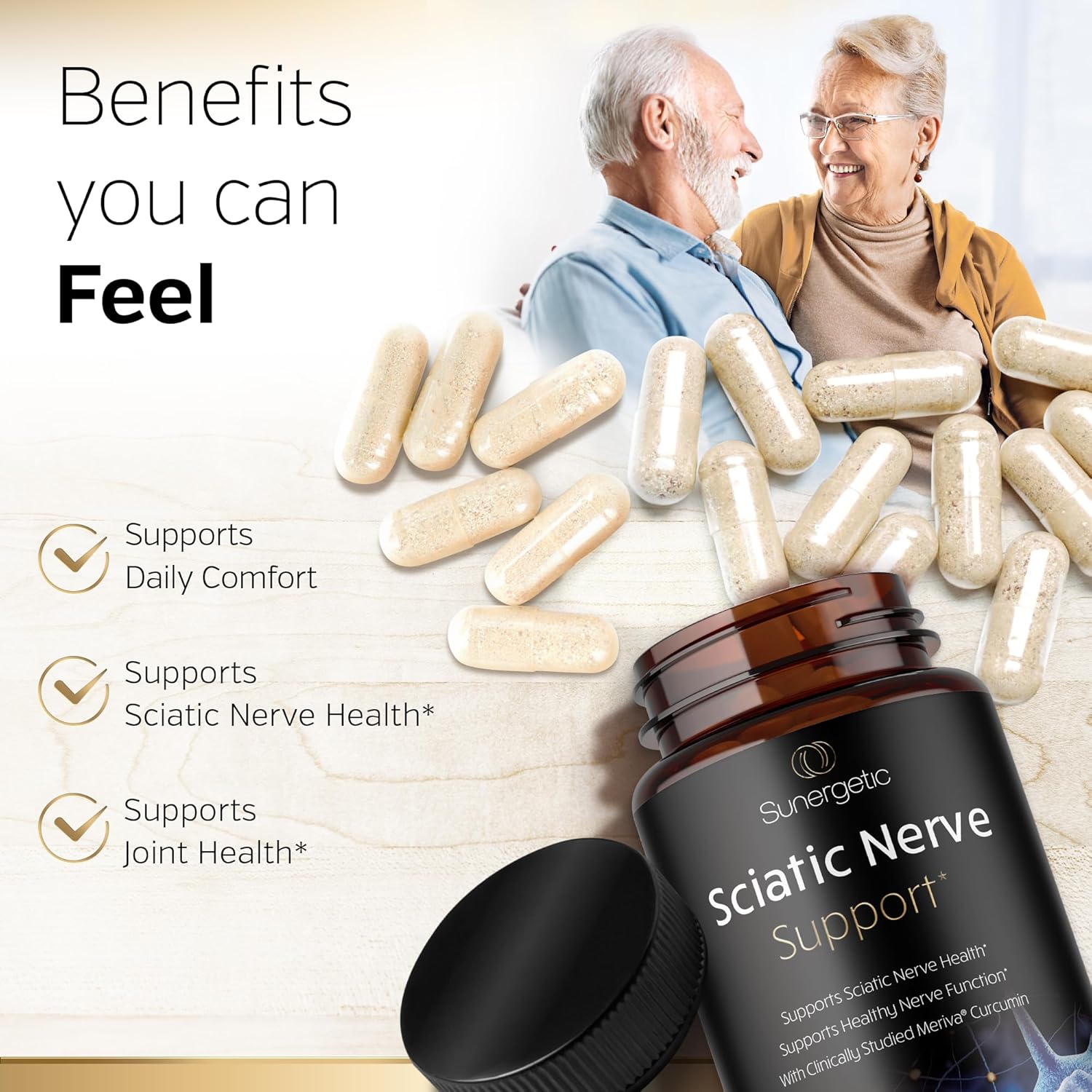 Premium Sciatic Nerve Support Supplement with Benfotaimine, Alpha Lipoic Acid, and Meriva Turmeric - Promotes Sciatic Nerve Health and Joint Comfort - 60 Capsules