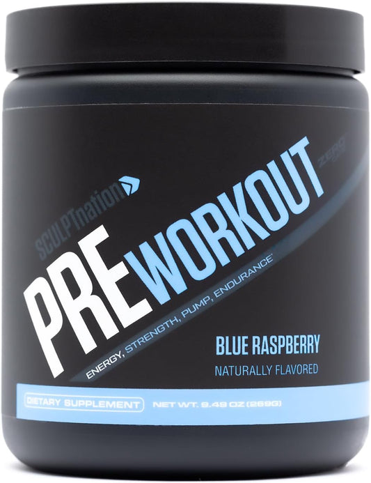 Premium Sculpt Nation PreWorkout Powder - Boost Performance, Endurance, and Energy with Amino Acids - Blue Raspberry Flavor - 30 Servings