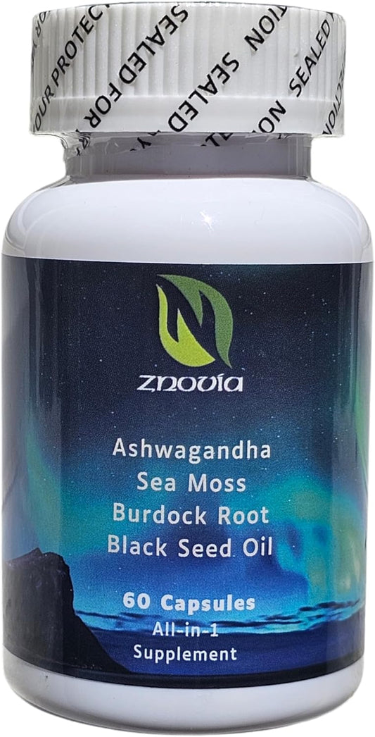 Premium Sea Moss and Ashwagandha Supplement with Turmeric, Black Seed, Elderberry, and Vitamin C - 60 Capsules, All-in-One Immune Support Formula
