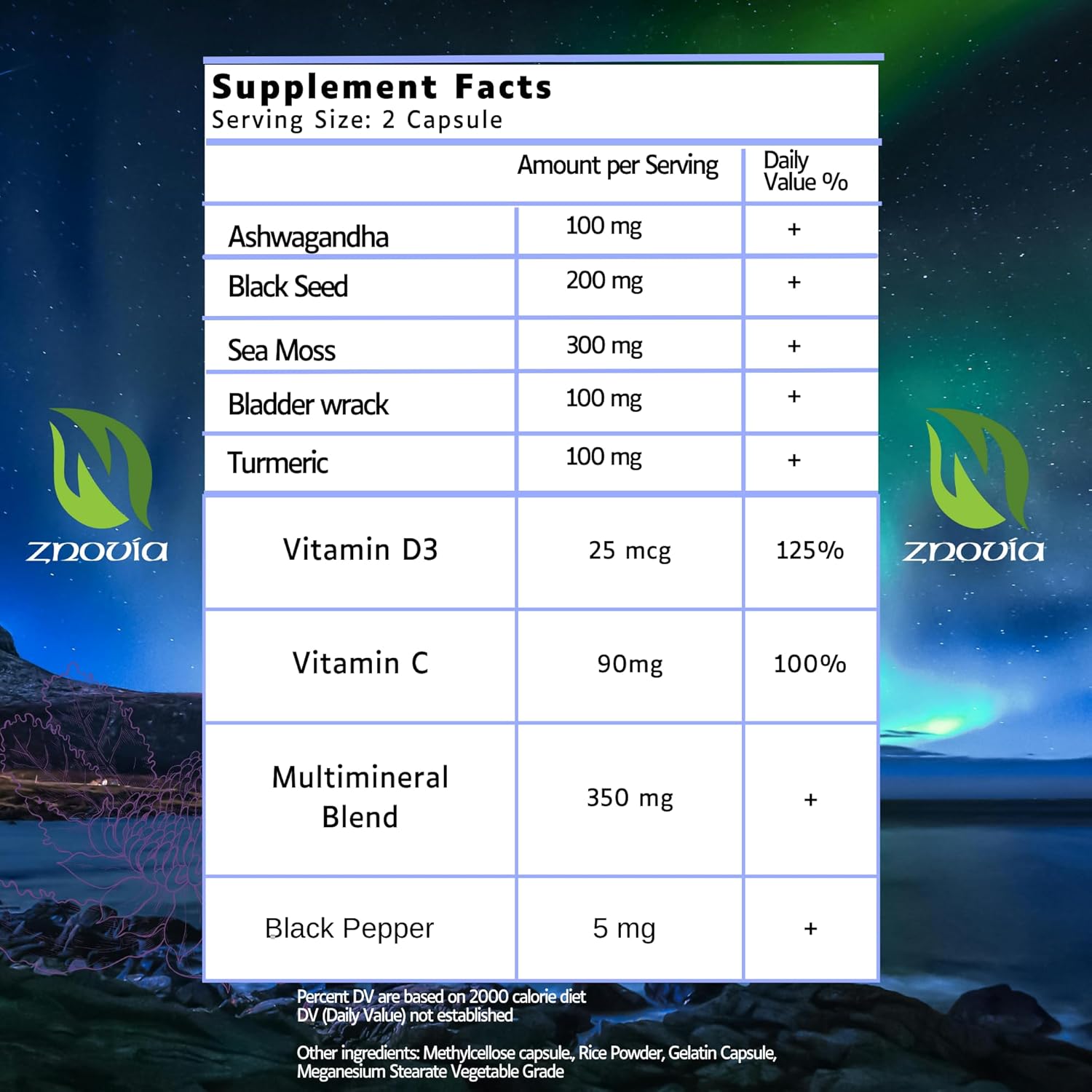 Premium Sea Moss and Ashwagandha Supplement with Turmeric, Black Seed, Elderberry, and Vitamin C - 60 Capsules, All-in-One Immune Support Formula