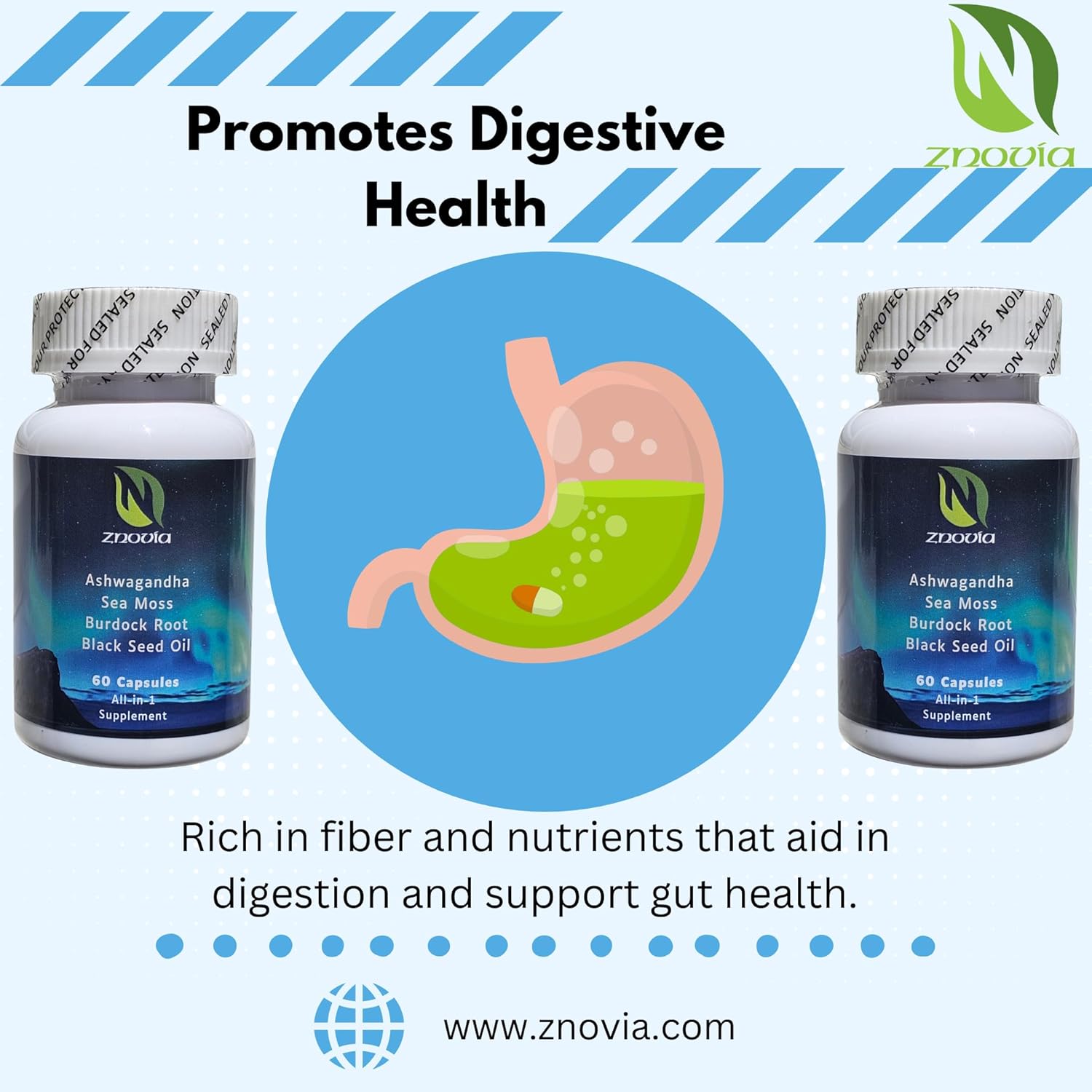 Premium Sea Moss and Ashwagandha Supplement with Turmeric, Black Seed, Elderberry, and Vitamin C - 60 Capsules, All-in-One Immune Support Formula