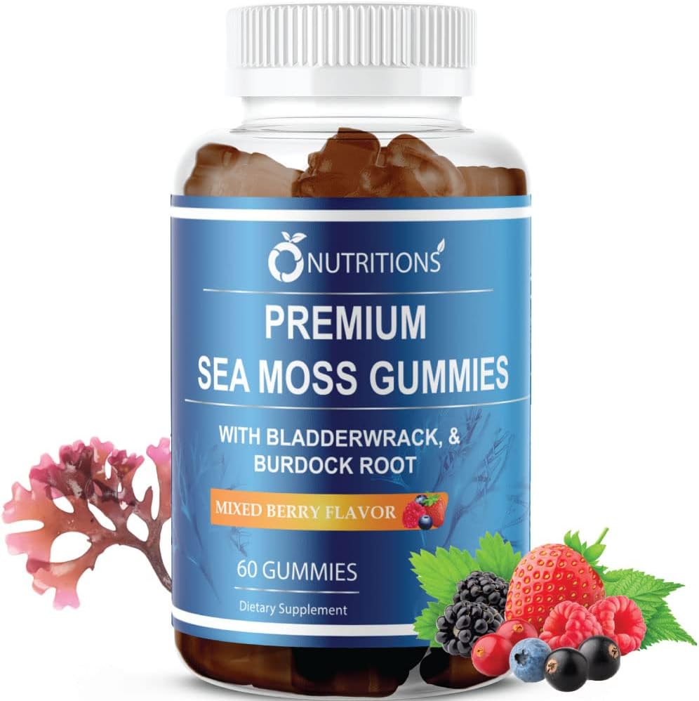 Premium Sea Moss Gummies with Irish Sea Moss, Burdock Root, Bladderwrack - Raw Alkaline Supplement by O NUTRITIONS