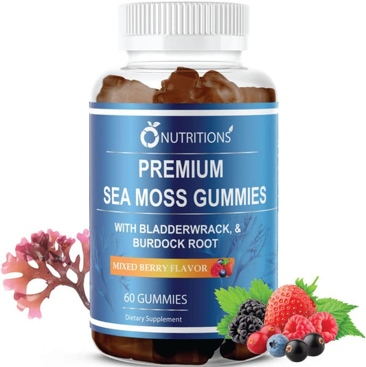 Premium Sea Moss Gummies with Irish Sea Moss, Burdock Root, Bladderwrack - Raw Alkaline Supplement by O NUTRITIONS