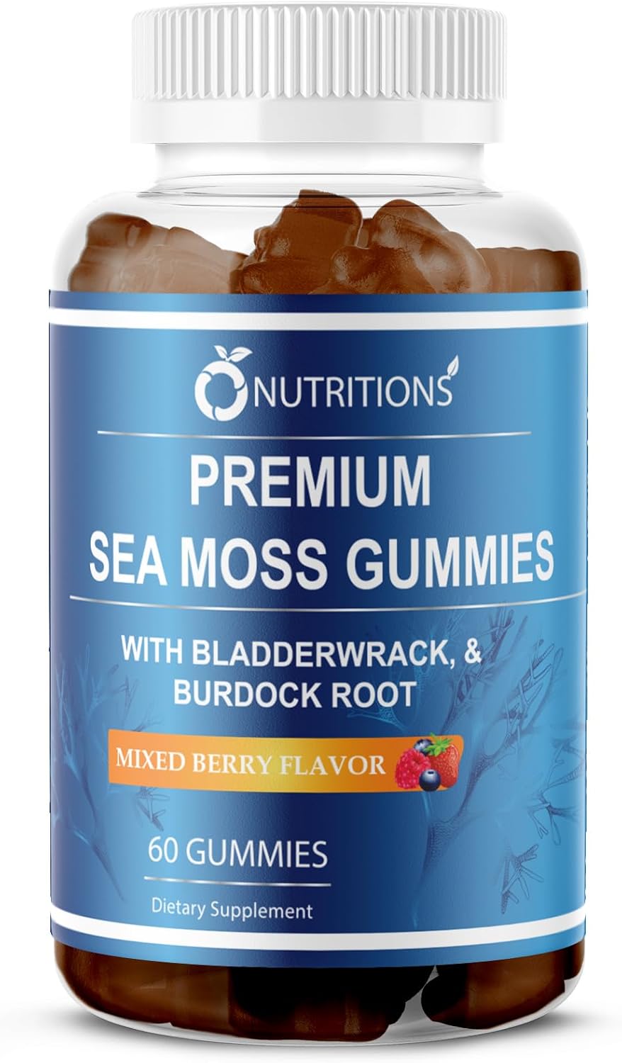 Premium Sea Moss Gummies with Irish Sea Moss, Burdock Root, Bladderwrack - Raw Alkaline Supplement by O NUTRITIONS