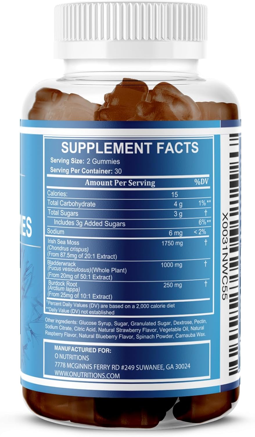 Premium Sea Moss Gummies with Irish Sea Moss, Burdock Root, Bladderwrack - Raw Alkaline Supplement by O NUTRITIONS