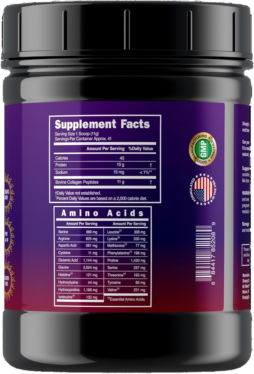 Premium Simply Collagen® Hydrolyzed Peptides for Hair, Skin, Nails, Bones & Joints - Grass Fed, Type I & III - 41 Servings