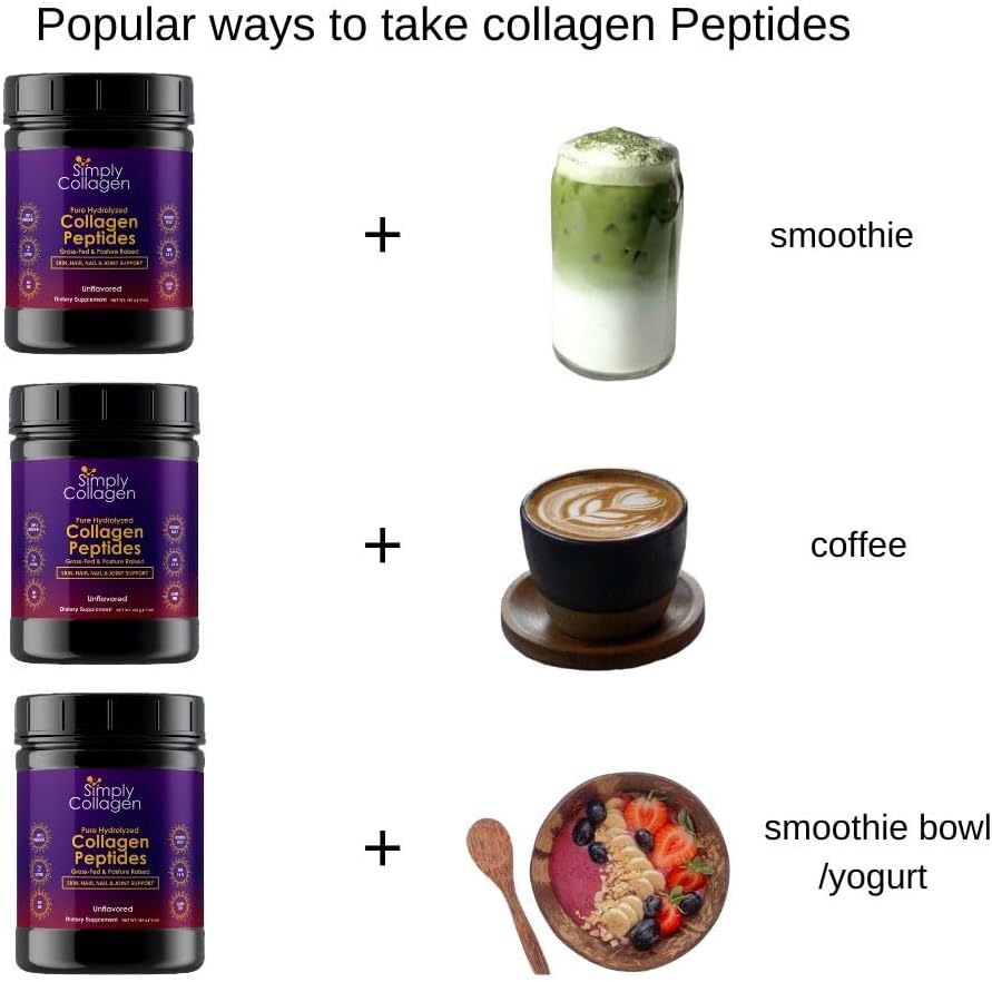 Premium Simply Collagen® Hydrolyzed Peptides for Hair, Skin, Nails, Bones & Joints - Grass Fed, Type I & III - 41 Servings