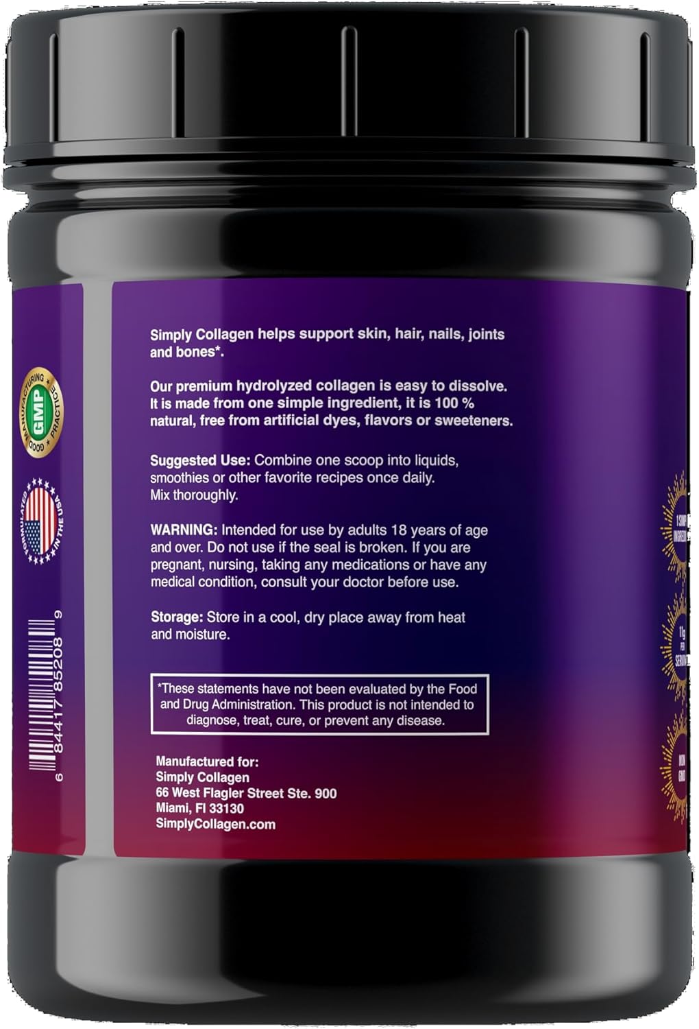 Premium Simply Collagen® Hydrolyzed Peptides for Hair, Skin, Nails, Bones & Joints - Grass Fed, Type I & III - 41 Servings