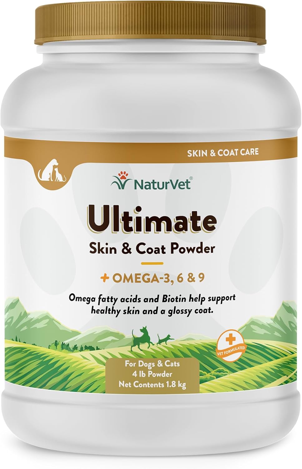 Premium Skin and Coat Powder Pet Supplement with Omegas for Dogs & Cats - Promotes Healthy Skin & Coats - Tasty Food Topper - 4 lbs.