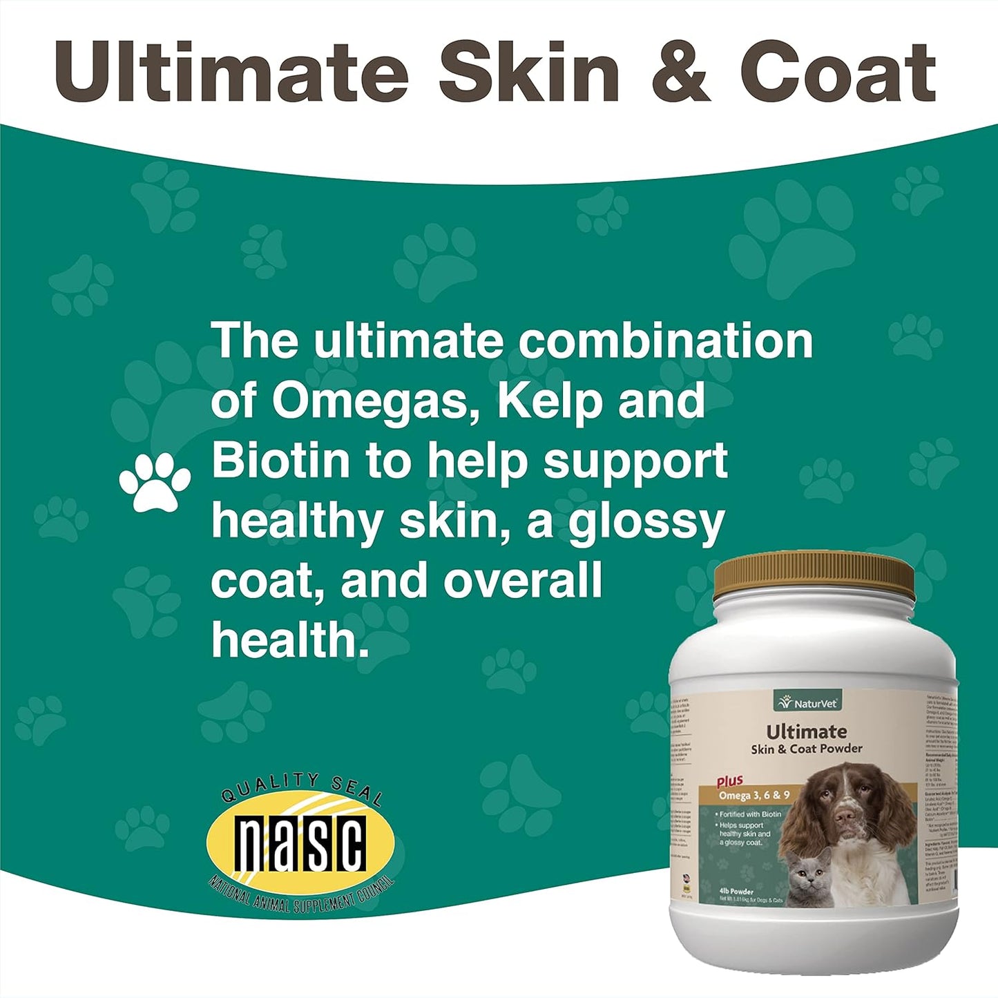 Premium Skin and Coat Powder Pet Supplement with Omegas for Dogs & Cats - Promotes Healthy Skin & Coats - Tasty Food Topper - 4 lbs.