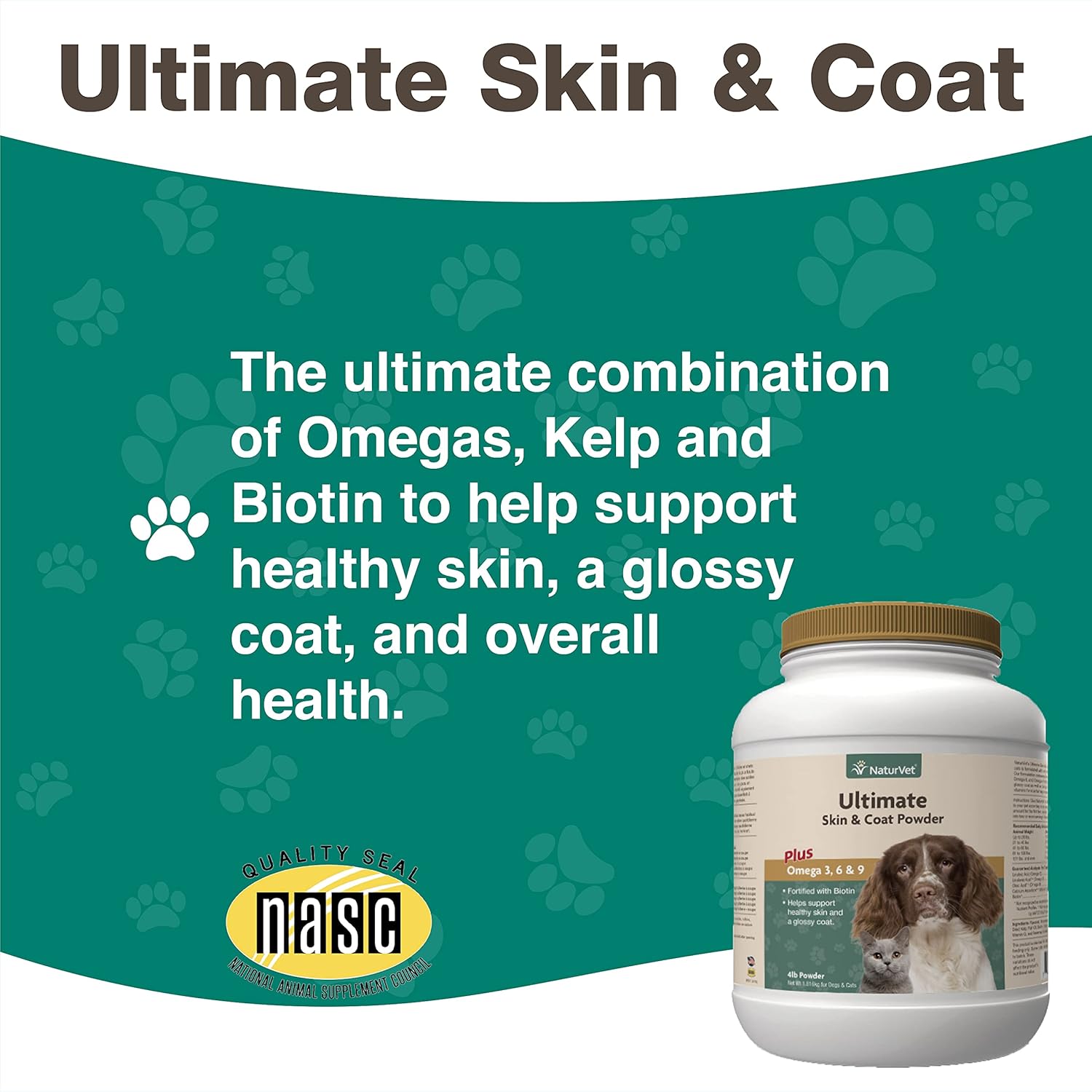 Premium Skin and Coat Powder Pet Supplement with Omegas for Dogs & Cats - Promotes Healthy Skin & Coats - Tasty Food Topper - 4 lbs.