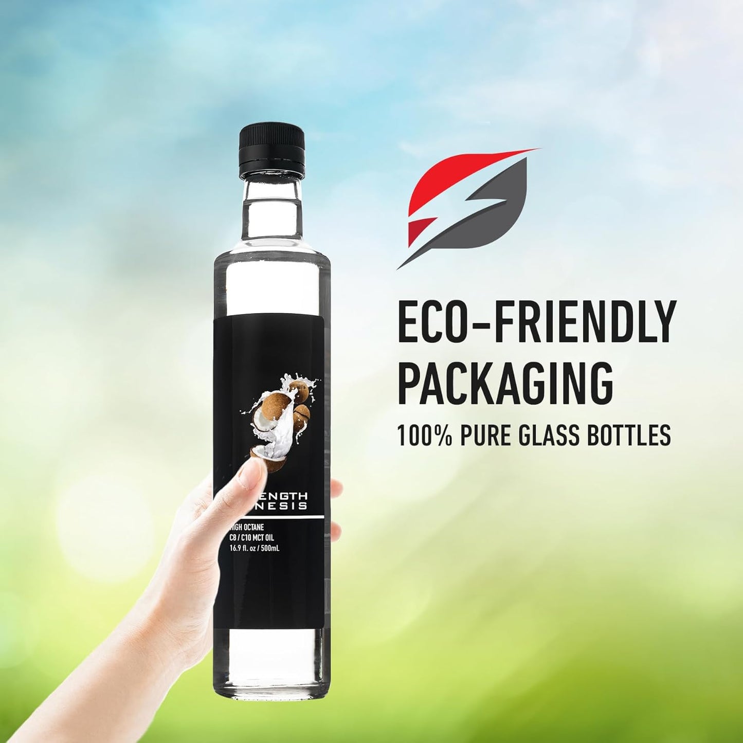 Premium Strength Genesis MCT Oil: High Octane C8 C10 Blend in BPA-Free Glass Bottle - Ideal for Keto Coffee, Tea, Smoothies - 60% C8 40% C10 Pure Coconut Oil from Non-GMO, Gluten-Free Coconuts