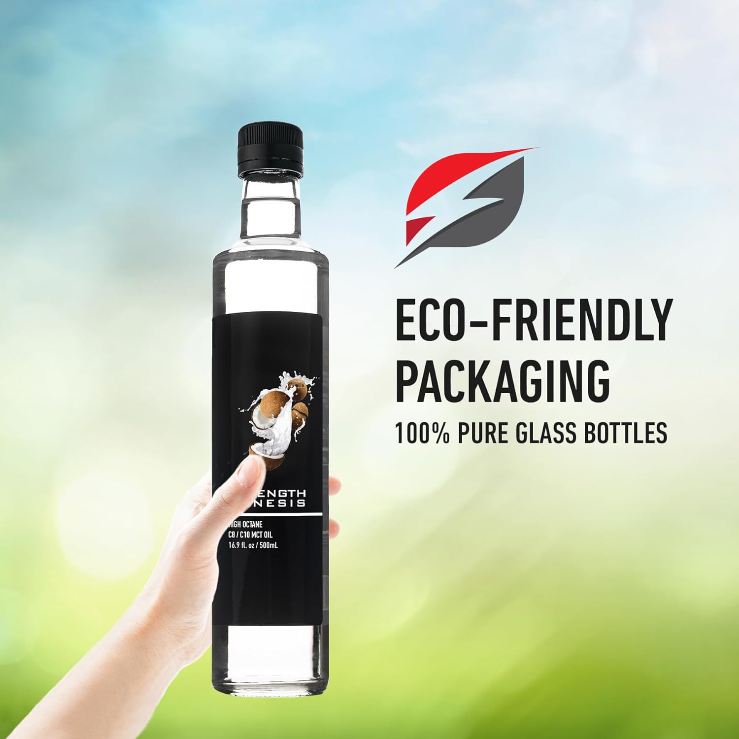 Premium Strength Genesis MCT Oil: High Octane C8 C10 Blend in BPA-Free Glass Bottle - Ideal for Keto Coffee, Tea, Smoothies - 60% C8 40% C10 Pure Coconut Oil from Non-GMO, Gluten-Free Coconuts