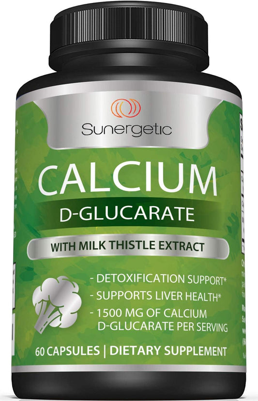 Premium Sunergetic Calcium D-Glucarate Supplement with Milk Thistle Extract for Liver & Detox Support - 60 Capsules, 500mg Per Serving