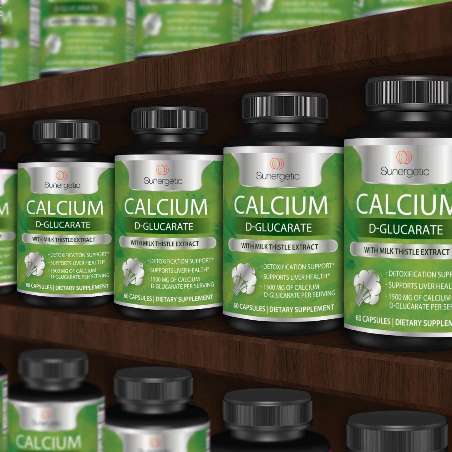 Premium Sunergetic Calcium D-Glucarate Supplement with Milk Thistle Extract for Liver & Detox Support - 60 Capsules, 500mg Per Serving