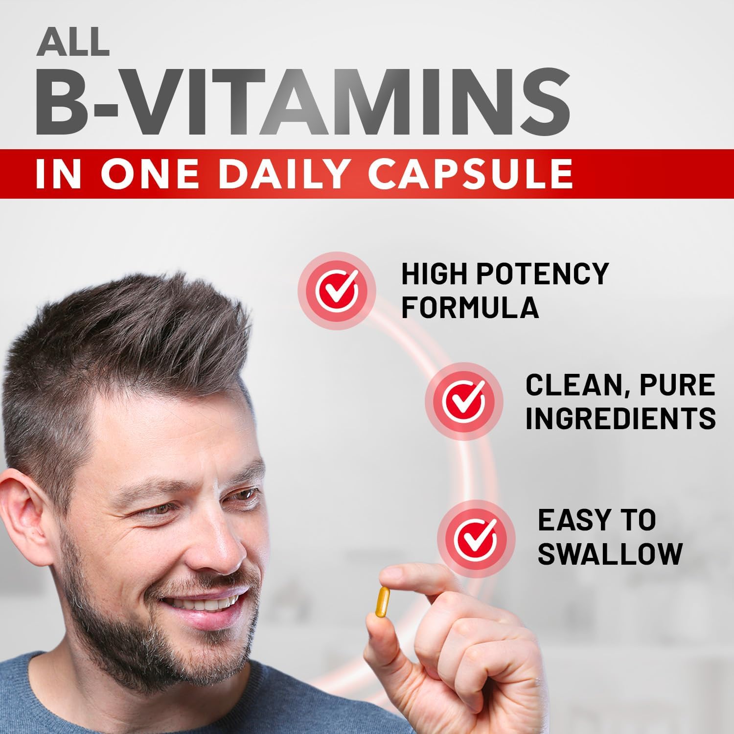 Premium Super B Complex Vitamins with B12, B1, B2, B3, B5, B6, B7, B9, Folic Acid - 90 Vegetarian Capsules - Energy Metabolism Support
