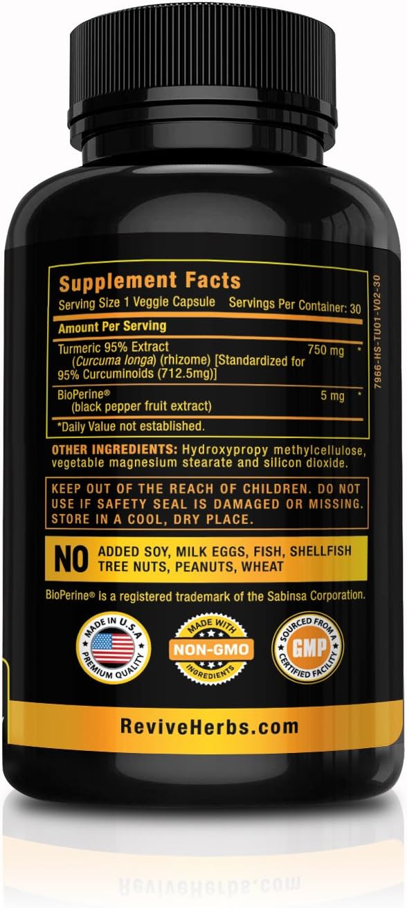 Premium Super Strength Turmeric Curcumin Capsules with Bioperine for Joint Support - One Capsule Daily