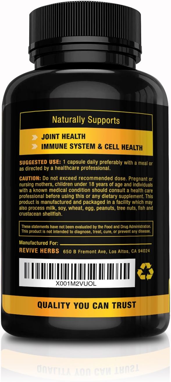 Premium Super Strength Turmeric Curcumin Capsules with Bioperine for Joint Support - One Capsule Daily