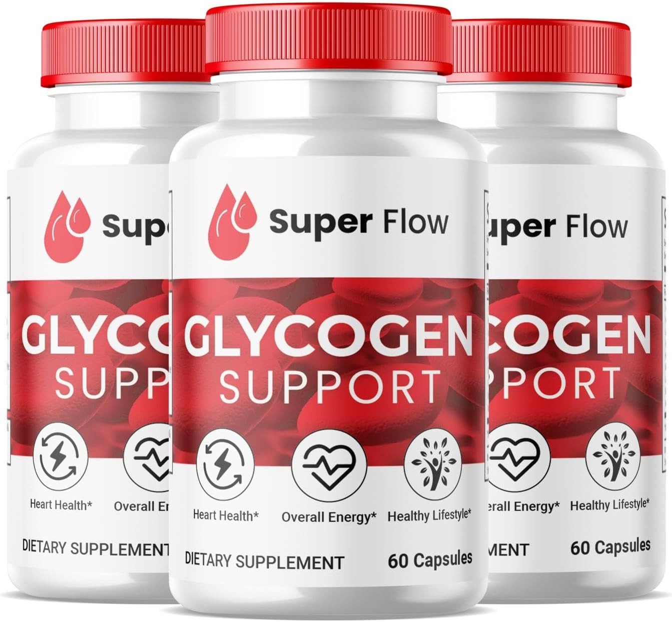 Premium SuperFlow Glycogen Support Capsules - Natural Formula for Blood Vessel Health (3 Pack, 180 Capsules)