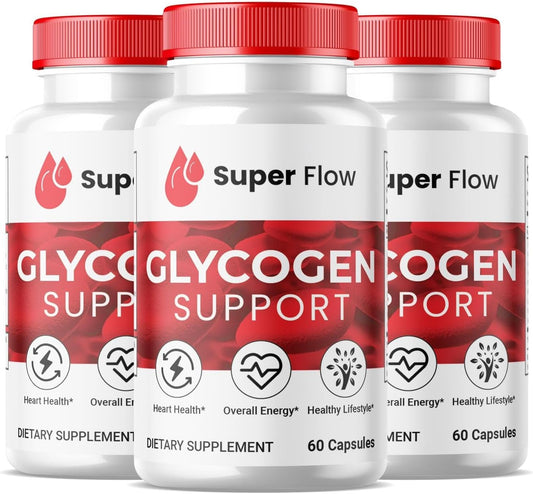Premium SuperFlow Glycogen Support Capsules - Natural Formula for Blood Vessel Health (3 Pack, 180 Capsules)