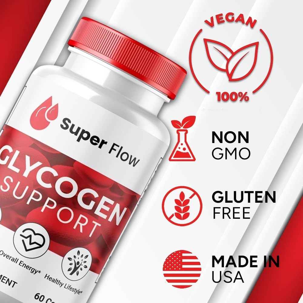 Premium SuperFlow Glycogen Support Capsules - Natural Formula for Blood Vessel Health (3 Pack, 180 Capsules)