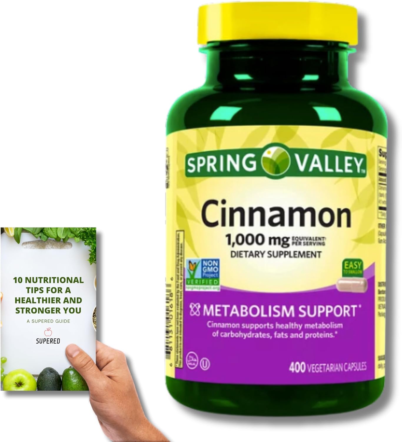 Premium SuperRed Cinnamon Supplement - 1,000mg, 400 Veg Caps + Nutritional Guide