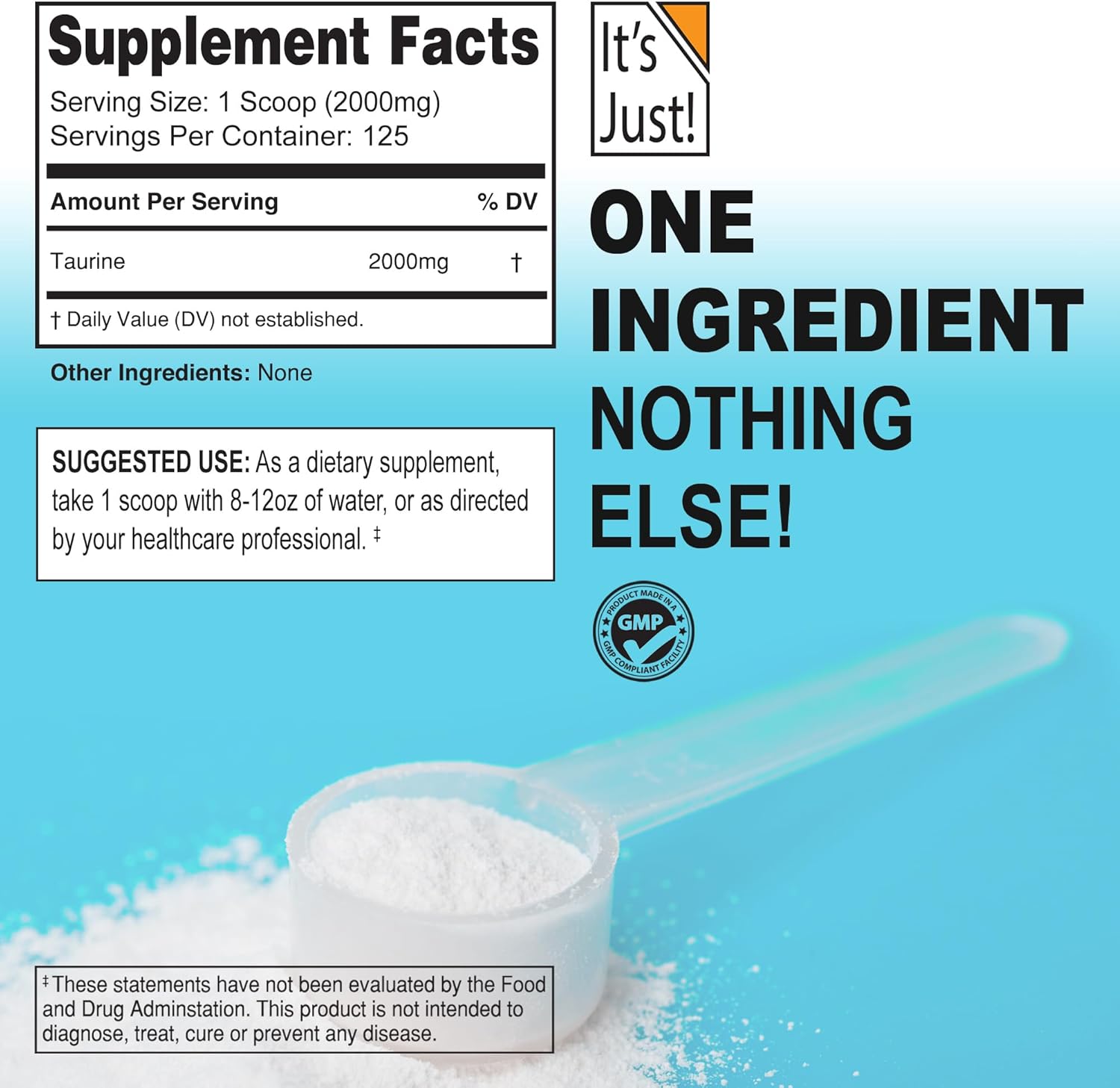 Premium Taurine Powder 250g Bulk - Unflavored Pre-Workout Supplement (125 Servings)