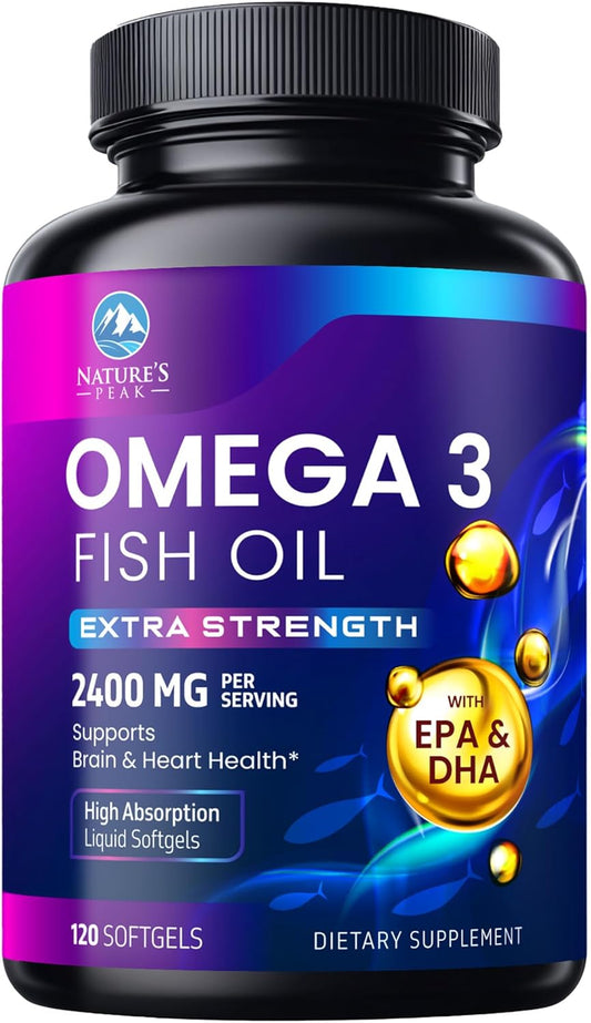 Premium Triple Strength Omega-3 Fish Oil Supplement - 2400 mg, Sustainably Sourced EPA & DHA for Brain & Heart Support - 120 Softgels