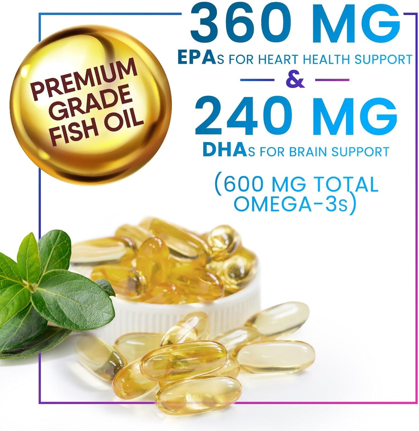 Premium Triple Strength Omega-3 Fish Oil Supplement - 2400 mg, Sustainably Sourced EPA & DHA for Brain & Heart Support - 120 Softgels
