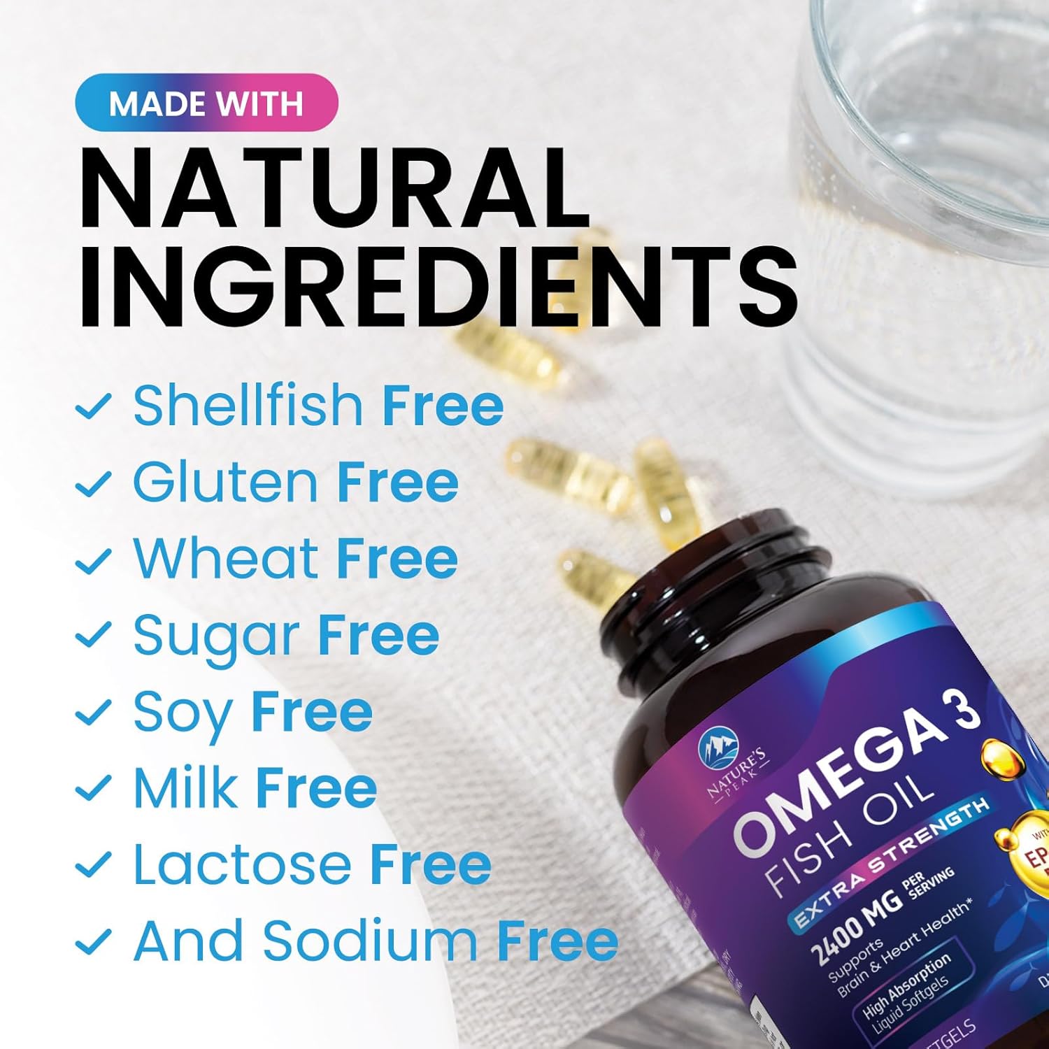 Premium Triple Strength Omega-3 Fish Oil Supplement - 2400 mg, Sustainably Sourced EPA & DHA for Brain & Heart Support - 120 Softgels