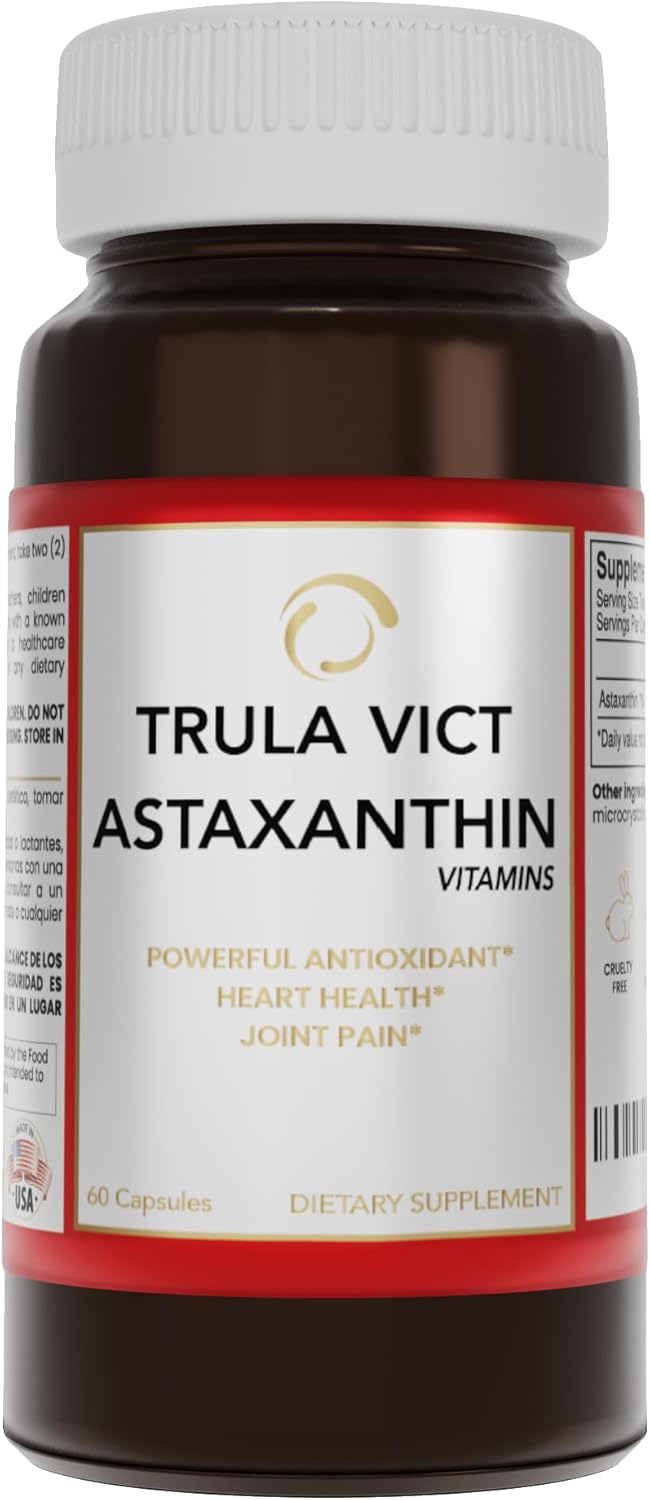 Premium TRULA VICT Astaxanthin Capsules 50mg - 60 Pills for Sports Nutrition, Immunity, Eye, Joint, and Cardiovascular Health