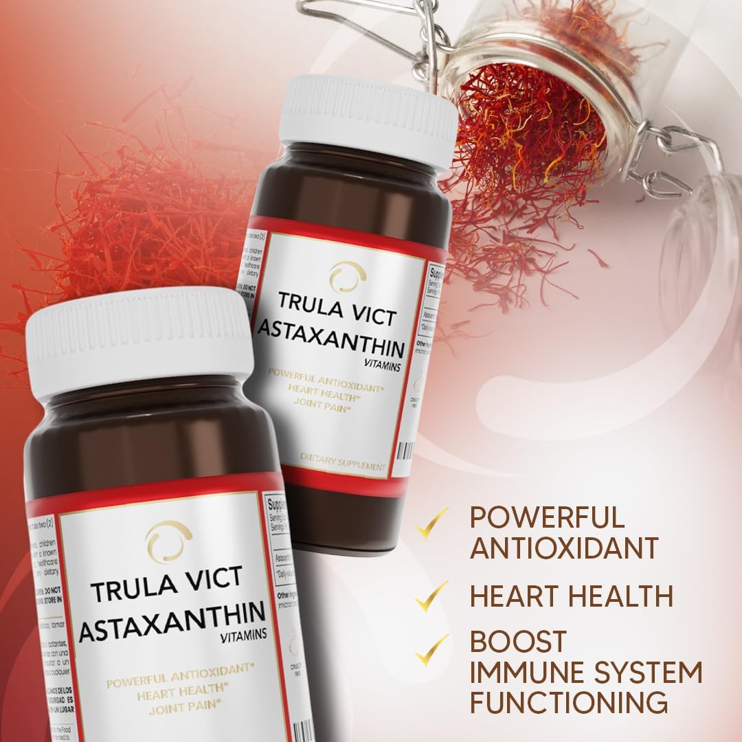 Premium TRULA VICT Astaxanthin Capsules 50mg - 60 Pills for Sports Nutrition, Immunity, Eye, Joint, and Cardiovascular Health