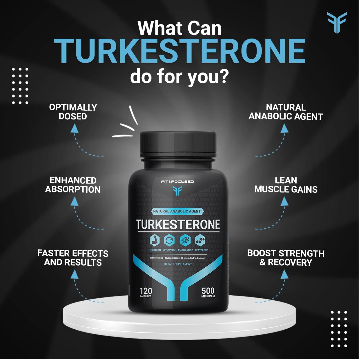 Premium Turkesterone Supplement for Fitness and Focus - 500mg, 120 Capsules - High-Quality Ajuga Turkestanica Extract - Boosts Performance and Stamina