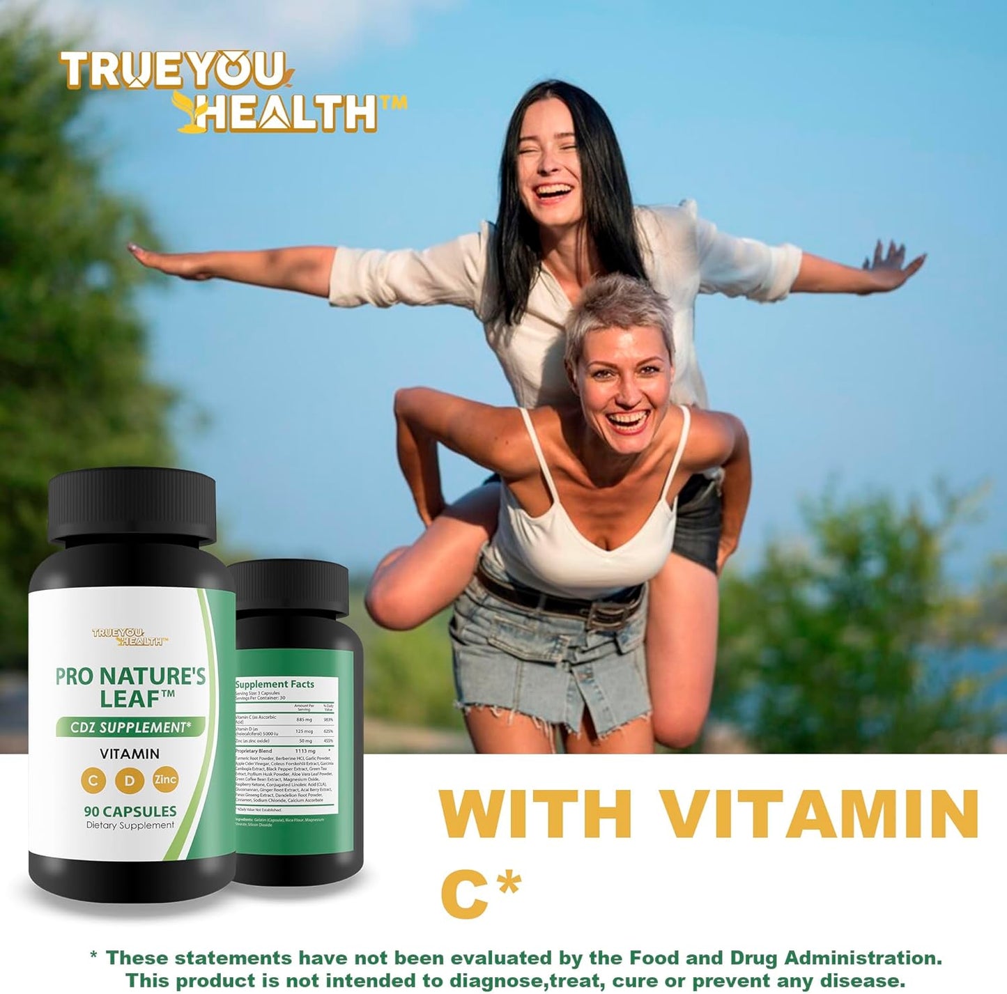 Premium Turmeric CDZ & Vitamin D Zinc Supplement for True You Health - Turmeric Pills with Vitamin C - Natures Leaf CDZ & Turmeric Formula