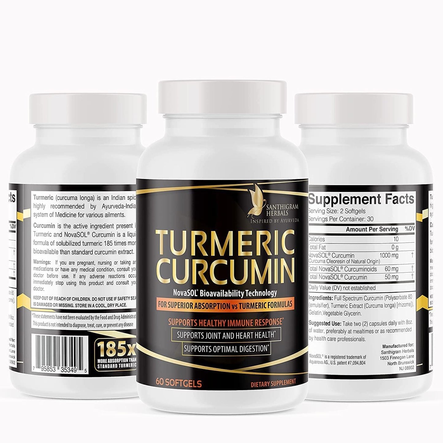 Premium Turmeric Curcumin NovaSOL Supplements with Advanced Nanotechnology for Joint Mobility, Immunity, Digestive Health - 1000mg