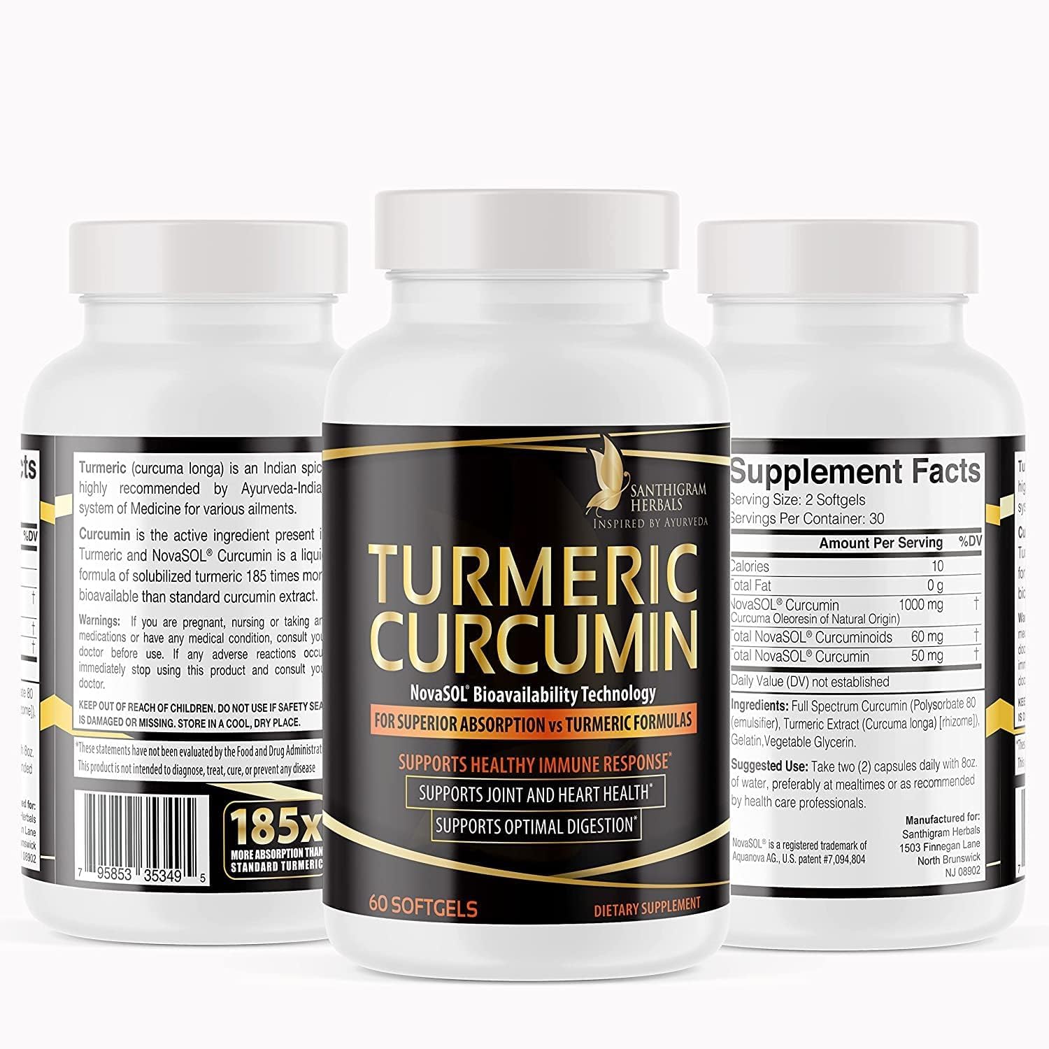 Premium Turmeric Curcumin NovaSOL Supplements with Advanced Nanotechnology for Joint Mobility, Immunity, Digestive Health - 1000mg