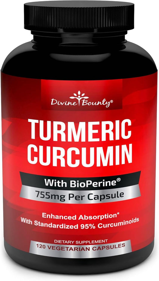 Premium Turmeric Curcumin Supplement with BioPerine Black Pepper Extract - 755mg, 120 Veg. Capsules - Non-GMO, 95% Curcuminoids