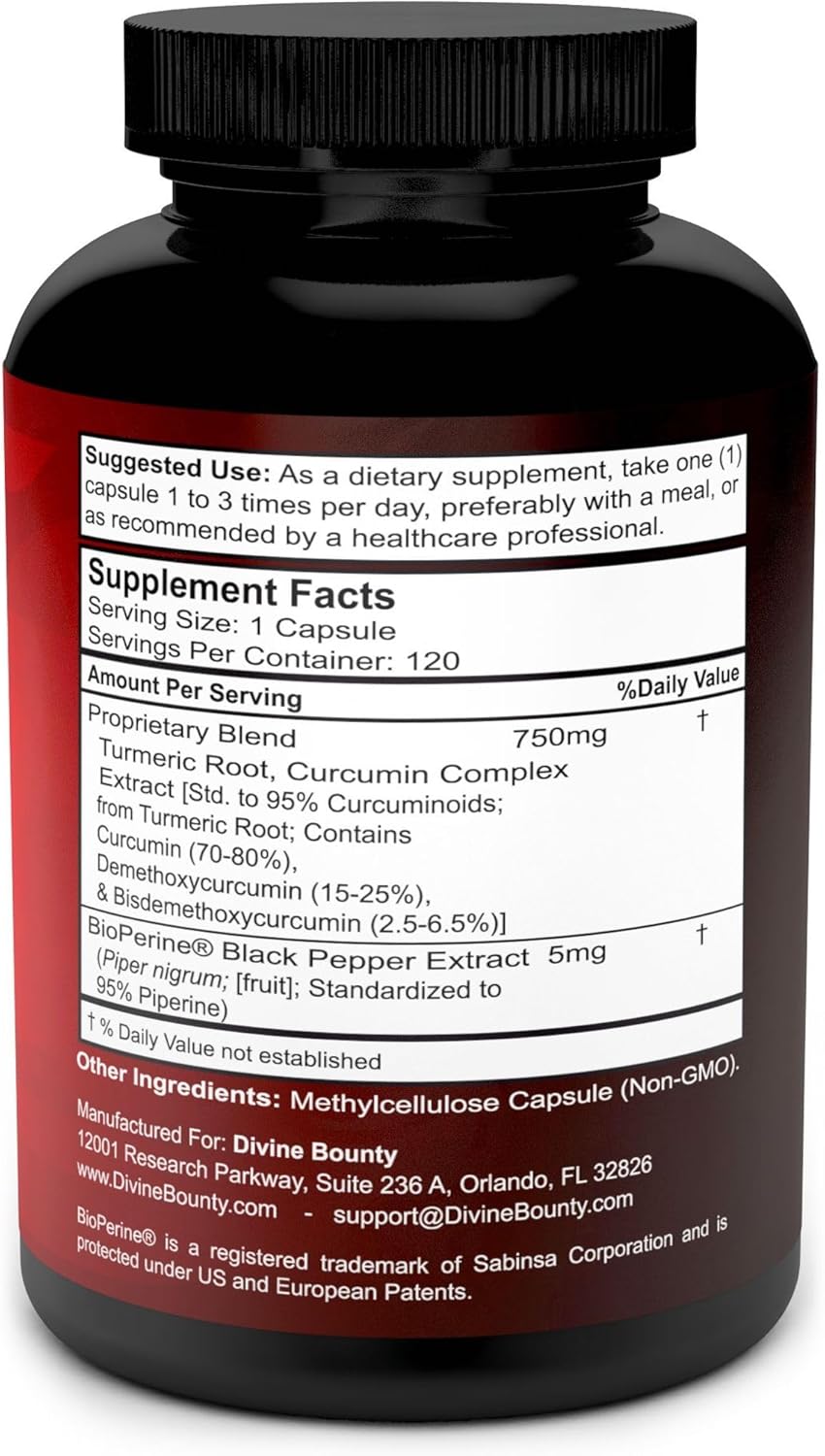 Premium Turmeric Curcumin Supplement with BioPerine Black Pepper Extract - 755mg, 120 Veg. Capsules - Non-GMO, 95% Curcuminoids
