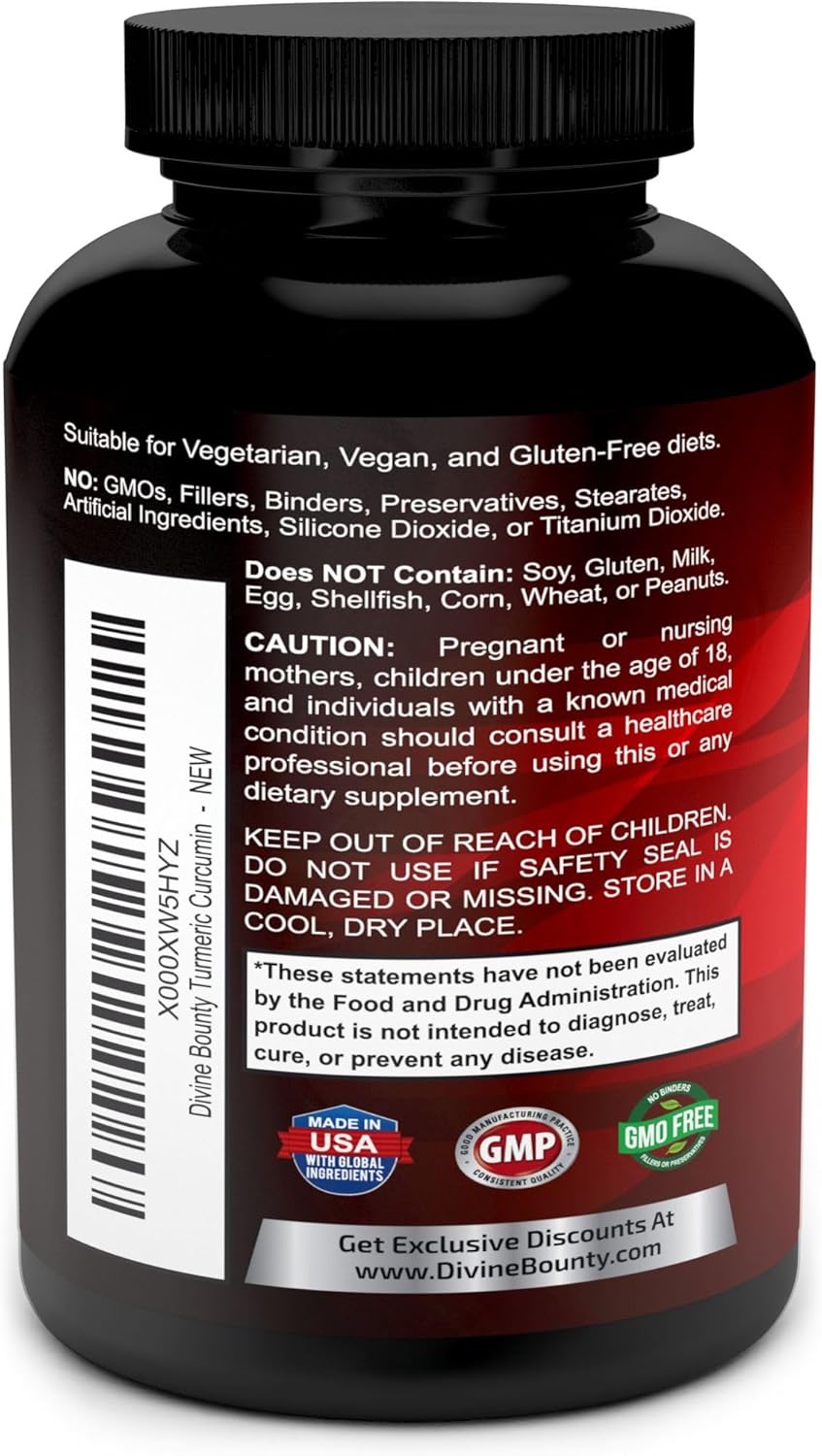 Premium Turmeric Curcumin Supplement with BioPerine Black Pepper Extract - 755mg, 120 Veg. Capsules - Non-GMO, 95% Curcuminoids
