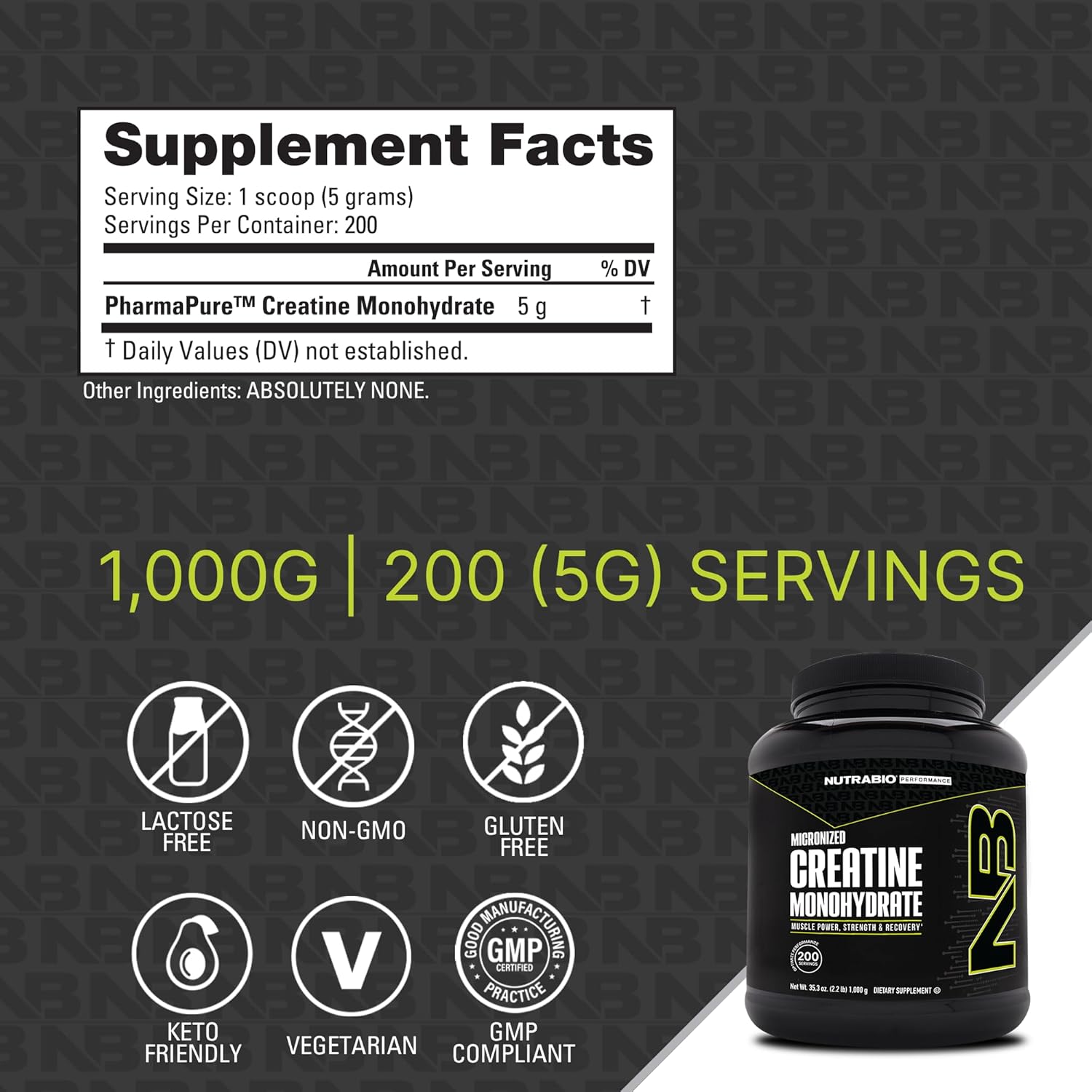 Premium Unflavored Creatine Monohydrate Powder - 1000 g - Enhances Muscle Energy, Recovery, Strength - HPLC Tested Grade Supplement