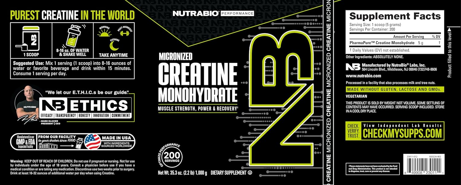 Premium Unflavored Creatine Monohydrate Powder - 1000 g - Enhances Muscle Energy, Recovery, Strength - HPLC Tested Grade Supplement