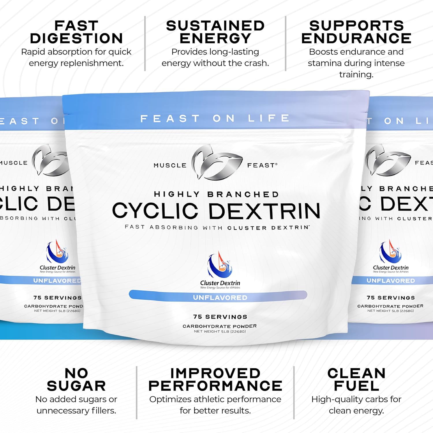 Premium Unflavored Highly Branched Cyclic Dextrin Supplement for Pre or Post-Workout - 5lbs