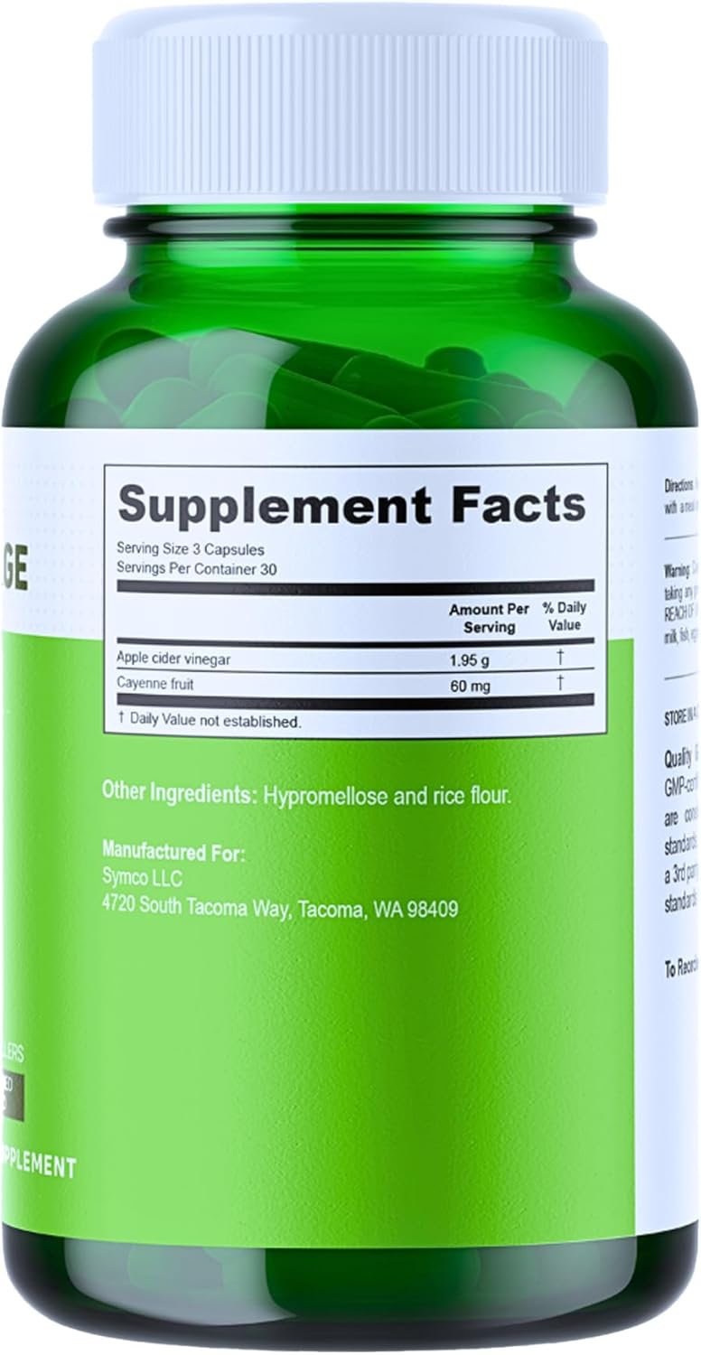 Premium USA-Made Apple Cider Vinegar Capsules - 1950mg, 90 Count - Vegan, Gluten-Free, All-Natural with Cayenne - No Fillers