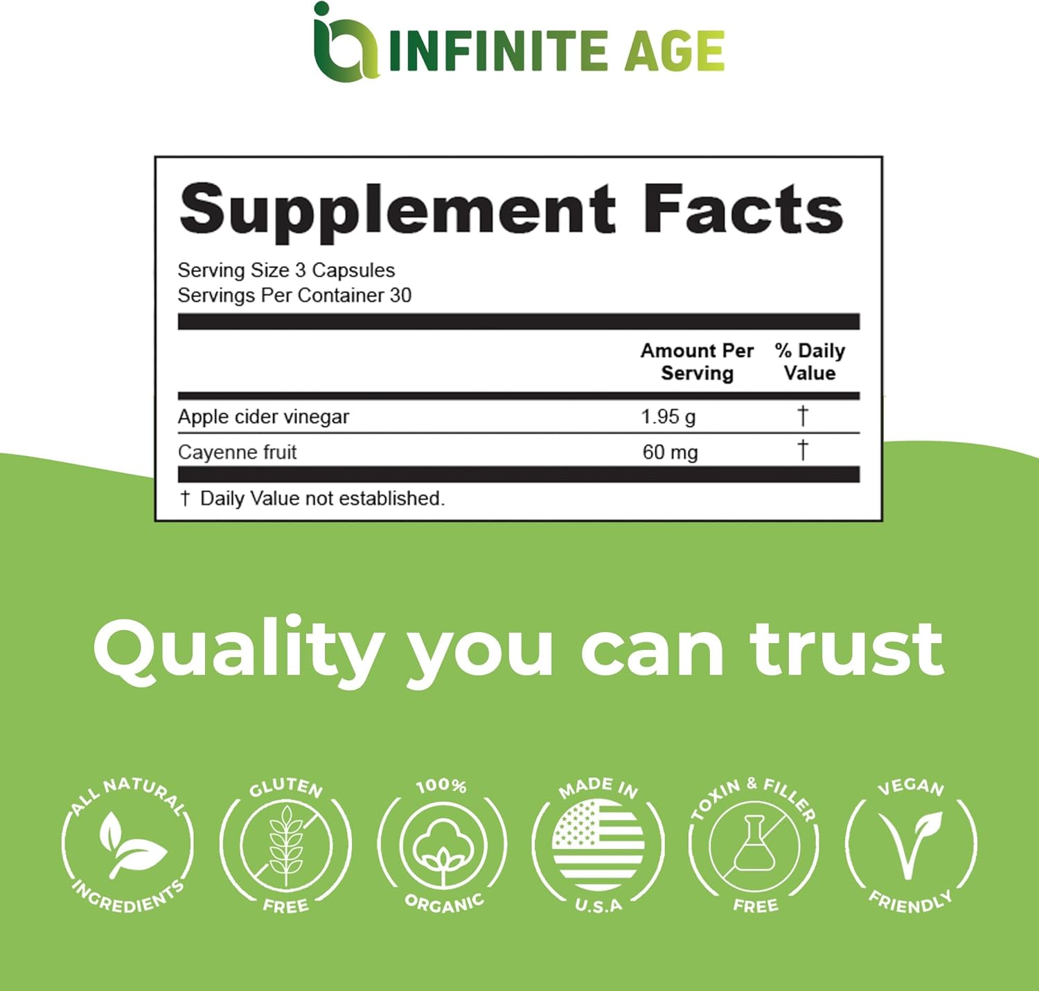 Premium USA-Made Apple Cider Vinegar Capsules - 1950mg, 90 Count - Vegan, Gluten-Free, All-Natural with Cayenne - No Fillers