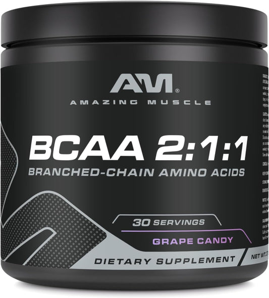 Premium USA-Made BCAA 2:1:1 Powder, 315g - Grape Candy Flavor, 30 Servings - Natural Branched Chain Amino Acids Supplement