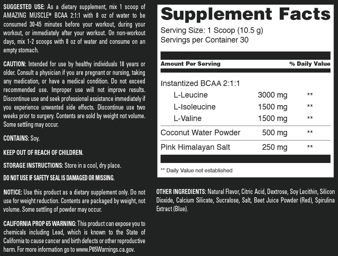 Premium USA-Made BCAA 2:1:1 Powder, 315g - Grape Candy Flavor, 30 Servings - Natural Branched Chain Amino Acids Supplement